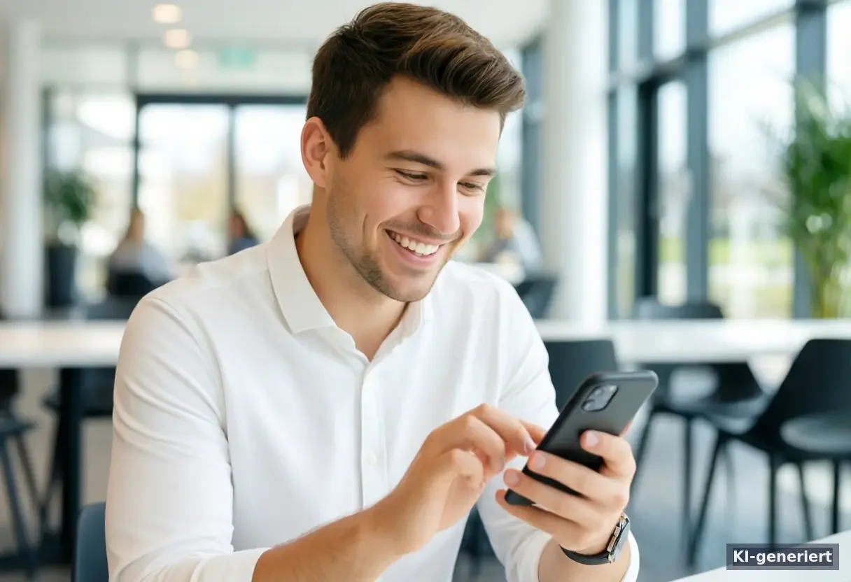 Mitarbeiter nutzt die Benefit-Plattform in der Pause am Smartphone